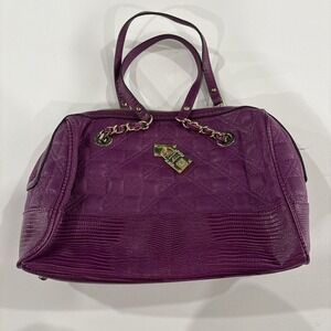 Anne Klein  Purple Faux Leather Quilted Large Tote Bag purse Gold Hardware